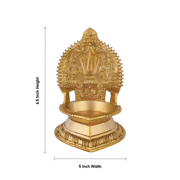 Sangu Chakra Namam Deepam - 6.5 x 5 Inches | Brass Shanku Chakra Namam Diya/ Brass Lamp/ Brass Vilakku for Pooja