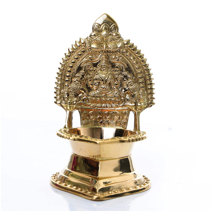 Kamakshi Deepam - 5 x 4 Inches | Brass Lamp/ Gold Polish Kamatchi Vilakku for Pooja/ 405 Gms Approx