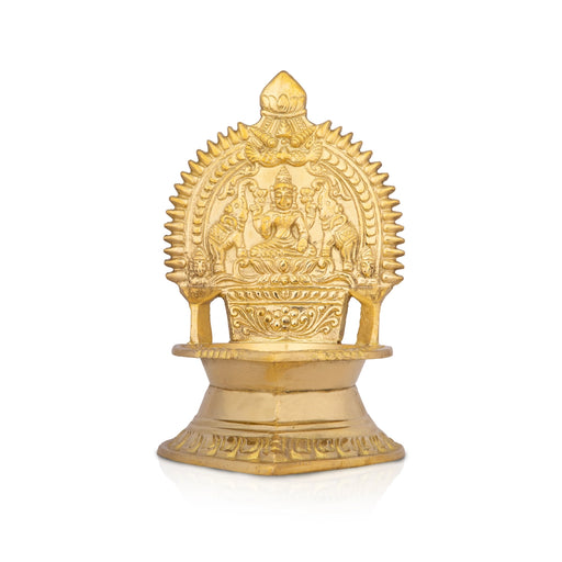 Brass Kamakshi Lamp - 5 x 4 Inches | Gold Polish Vilakku/ Kamatchi Diya for Pooja/ 255 Gms Approx - Deity Lamps