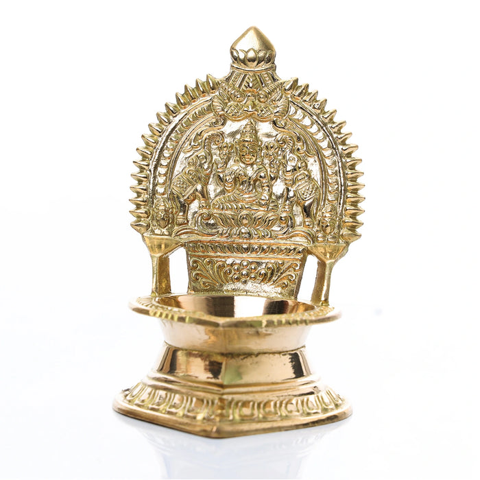 Brass Kamakshi Lamp - 5 x 4 Inches | Gold Polish Vilakku/ Kamatchi Diya for Pooja/ 255 Gms Approx