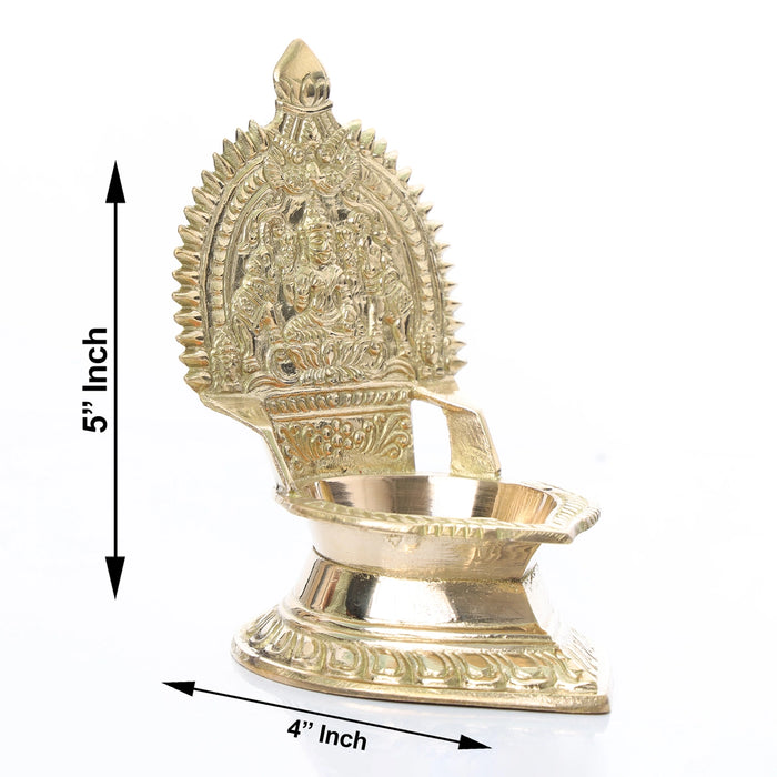 Brass Kamakshi Lamp - 5 x 4 Inches | Gold Polish Vilakku/ Kamatchi Diya for Pooja/ 255 Gms Approx
