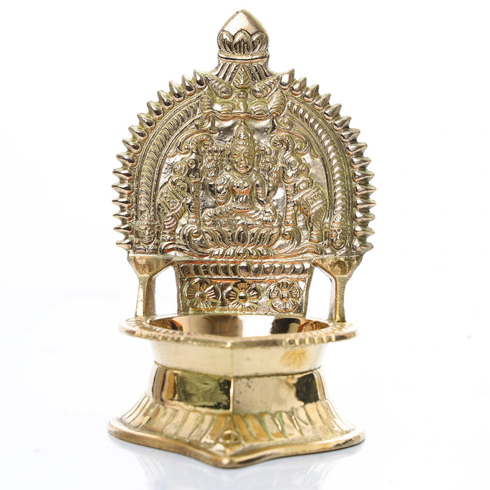 Brass Kamakshi Lamp - 4.75 x 3.5 Inches | Gold Polish Vilakku/ Kamatchi Diya for Pooja/ 196 Gms Approx