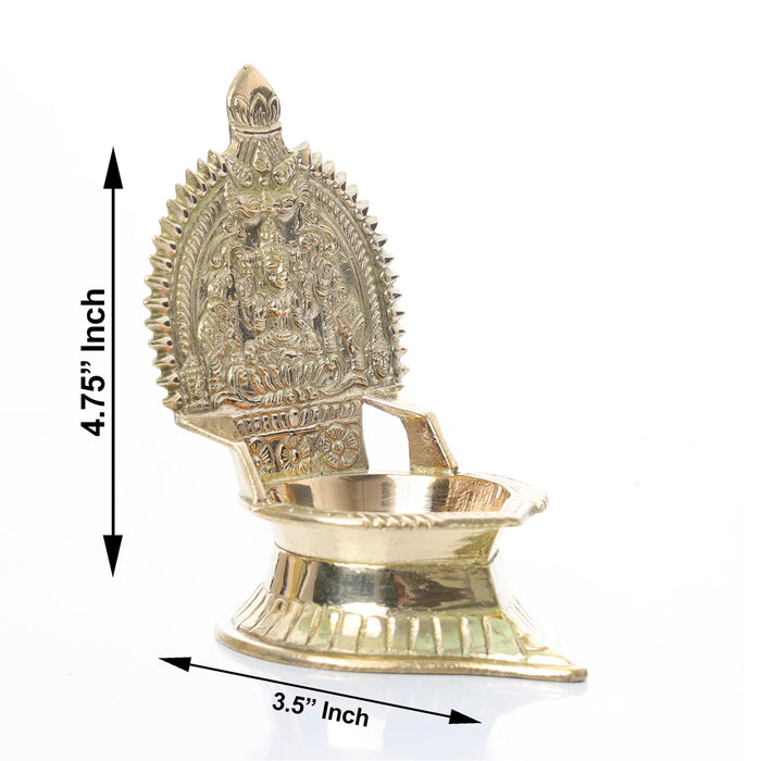 Brass Kamakshi Lamp - 4.75 x 3.5 Inches | Gold Polish Vilakku/ Kamatchi Diya for Pooja/ 196 Gms Approx