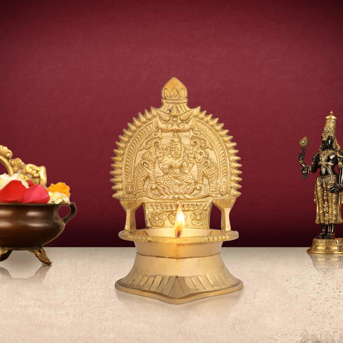 Brass Kamakshi Lamp - 4.75 x 3.5 Inches | Gold Polish Vilakku/ Kamatchi Diya for Pooja/ 196 Gms Approx