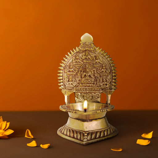 Ashtalakshmi Vilakku - 5 x 3 Inches | Brass Vilakku/ Gold Polish Ashtalaxmi Lamp/ Deepam for Pooja - Deity Lamps