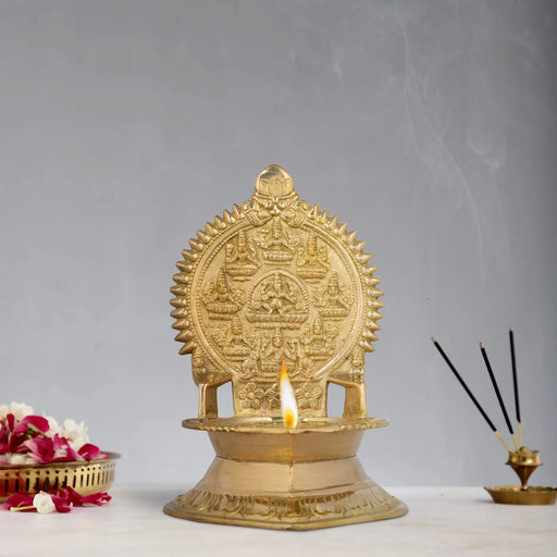 Brass Ashta Lakshmi Deepam - 7.5 x 5 Inches | Gold Polish Ashta Lakshmi Vilakku/ 740 Gms Approx - Deity Lamps