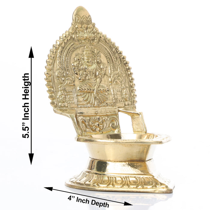 Brass Kamakshi Lamp - 5.5 x 4 Inches | Diya/ Deep/ Gold Polish Kamatchi Vilakku for Home/ 340 Gms Approx