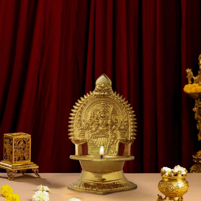 Brass Kamakshi Lamp - 5.5 x 4 Inches | Diya/ Deep/ Gold Polish Kamatchi Vilakku for Home/ 340 Gms Approx - Deity Lamps