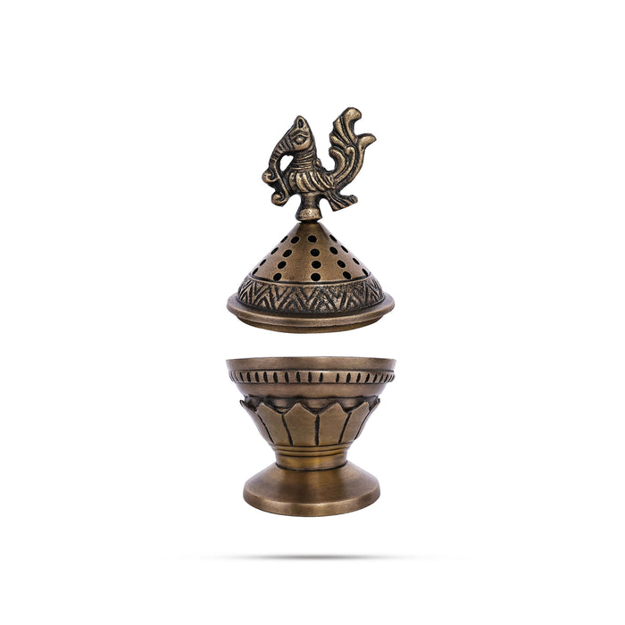 Sambrani Burner With Base - 6.5 x 3.75 Inches | Annam Design Lid Dhoop Dhani/ Dhoopakal for Pooja - Sambrani Stand