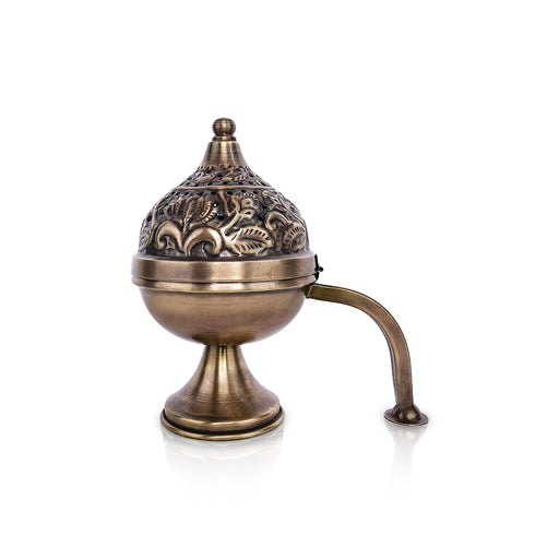 Sambrani Burner With Base - 7.5 x 6.5 Inches | Flower Design Lid Dhoop Dhani/ Dhoopakal With Handle for Pooja - Sambrani Stand