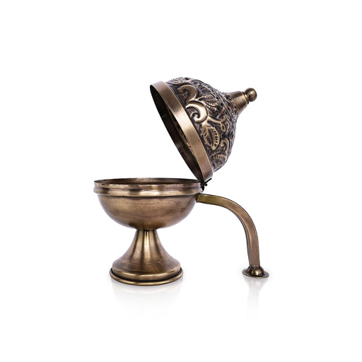 Sambrani Burner With Base - 7.5 x 6.5 Inches | Flower Design Lid Dhoop Dhani/ Dhoopakal With Handle for Pooja - Sambrani Stand