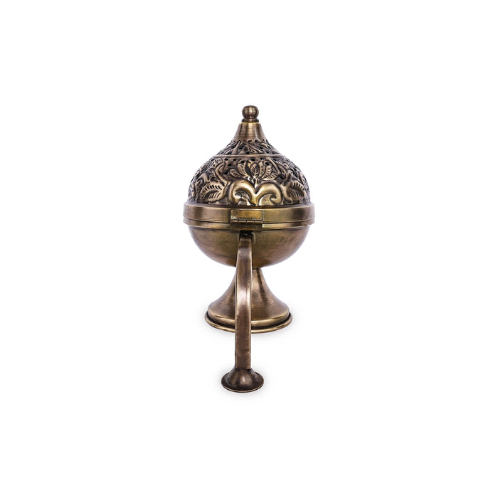 Sambrani Burner With Base - 7.5 x 6.5 Inches | Flower Design Lid Dhoop Dhani/ Dhoopakal With Handle for Pooja - Sambrani Stand