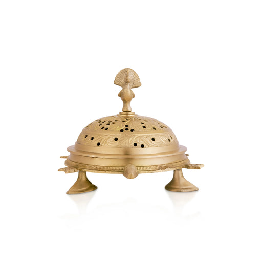 Tortoise Design Dhoop Stand With Leg- 4.5 X 7 Inches | Brass Sambrani Stand/ Peacock Handle Dhoopakal For Pooja - Sambrani Stand