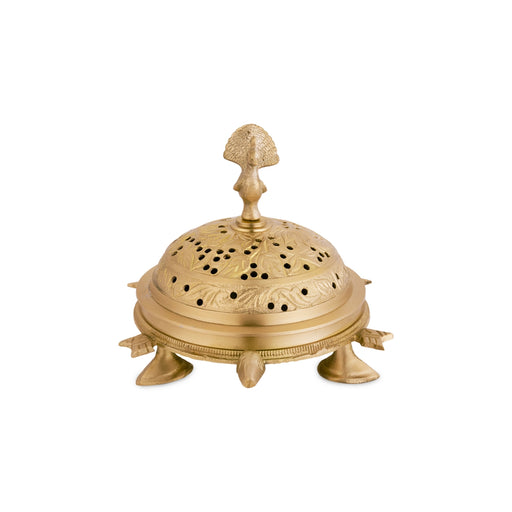 Tortoise Design Dhoop Stand With Leg- 4.5 X 7 Inches | Brass Sambrani Stand/ Peacock Handle Dhoopakal For Pooja - Sambrani Stand