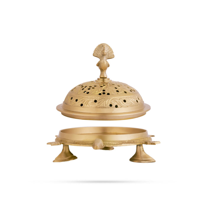 Tortoise Design Dhoop Stand With Leg- 4.5 X 7 Inches | Brass Sambrani Stand/ Peacock Handle Dhoopakal For Pooja - Sambrani Stand