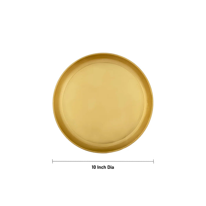 Brass Plate - 10 Inches | Matte Finish / Puja Plate/ Round Shape Thali Plate For Pooja & Traditional Offerings