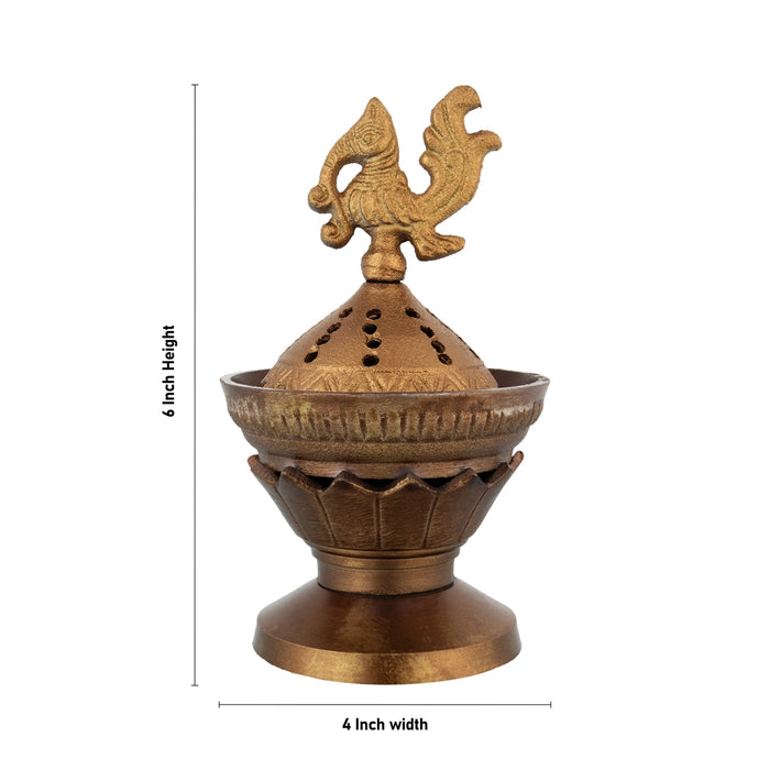 Dhoop Holder with Lid - 6 x 4 Inches | Sambrani Holder/ Dhoopakal/ Dhoop Dhani for Pooja