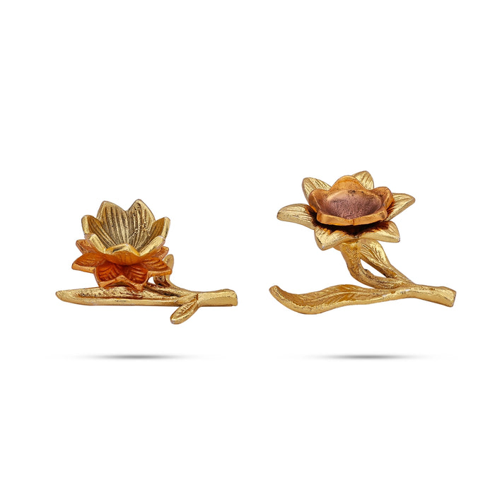 Leaf & Flower Design Bowl - 2 x 5 Inches | Aluminium Cup/ Pooja Bowl for Home - Bowls