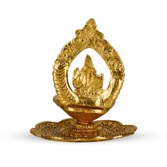 Ganesha Diya - 4 Inches | Aluminium Hand Deep/ Ganpati Lamp/ Ganapathi Vilakku for Pooja/ 120 Gms Approx