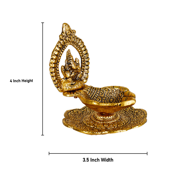 Ganesha Diya - 4 Inches | Aluminium Hand Deep/ Ganpati Lamp/ Ganapathi Vilakku for Pooja/ 120 Gms Approx