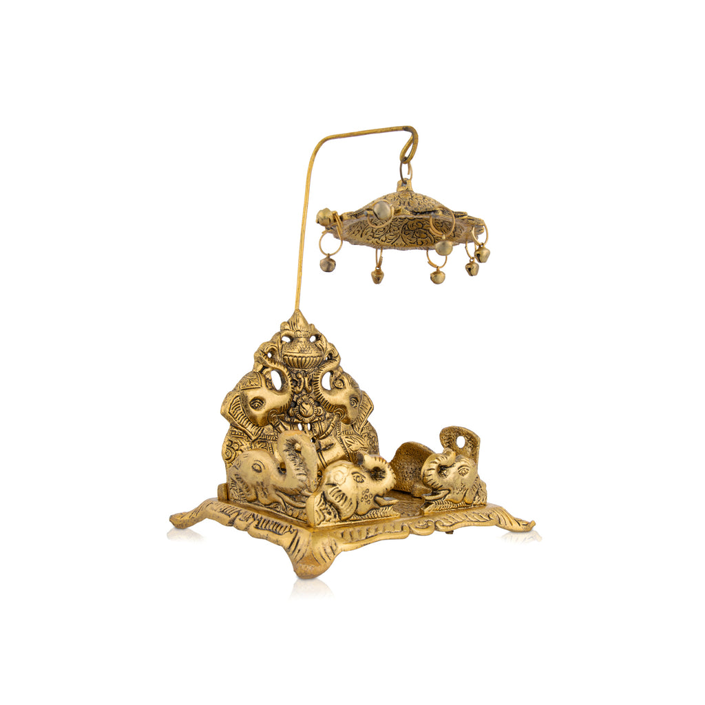 Simhasan Chatri - 8 x 5 Inches | Aluminium Chowki/ Gold Polish Bajot for Pooja/ 310 Gms Approx