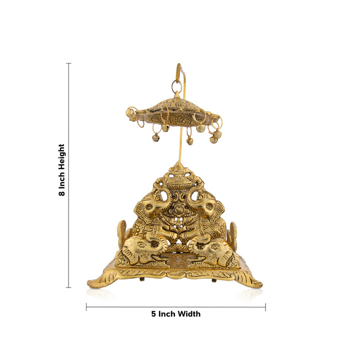 Simhasan Chatri - 8 x 5 Inches | Aluminium Chowki/ Gold Polish Bajot for Pooja/ 310 Gms Approx