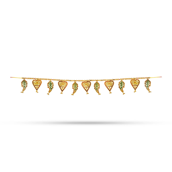 Gold Polish Toran - 43 Inches | Leaf with Beads Design Bandanwar/ Aluminium Thoran for Door Decor/ 180 Gms - Toran