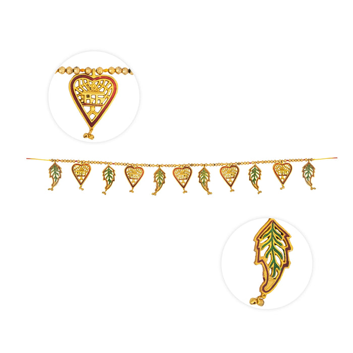Gold Polish Toran - 43 Inches | Leaf with Beads Design Bandanwar/ Aluminium Thoran for Door Decor/ 180 Gms - Toran