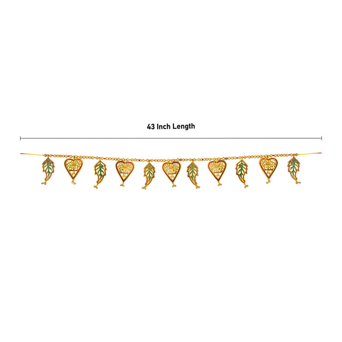 Gold Polish Toran - 43 Inches | Leaf with Beads Design Bandanwar/ Aluminium Thoran for Door Decor/ 180 Gms - Toran