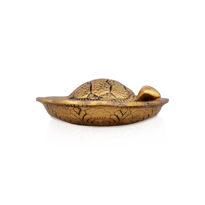 Tortoise Statue with Plate - 1.5 x 4 Inches | Feng Shui Turtle/ Gold Polish Tortoise/ 155 Gms Approx - Table Stand Accessories