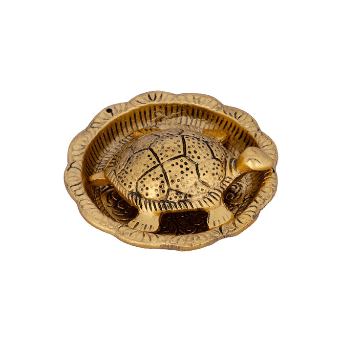 Tortoise Statue with Plate - 1.5 x 4 Inches | Feng Shui Turtle/ Gold Polish Tortoise/ 155 Gms Approx - Table Stand Accessories