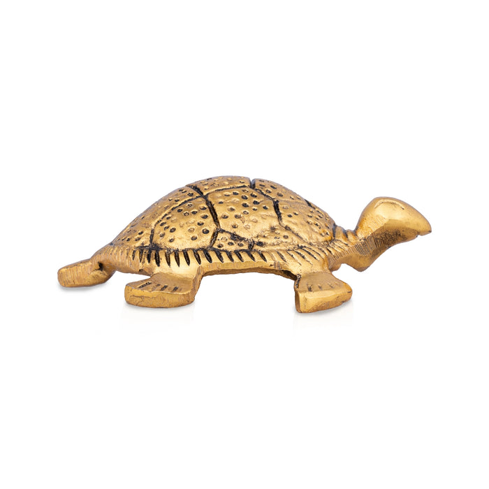 Tortoise Statue with Plate - 1.5 x 4 Inches | Feng Shui Turtle/ Gold Polish Tortoise/ 155 Gms Approx - Table Stand Accessories