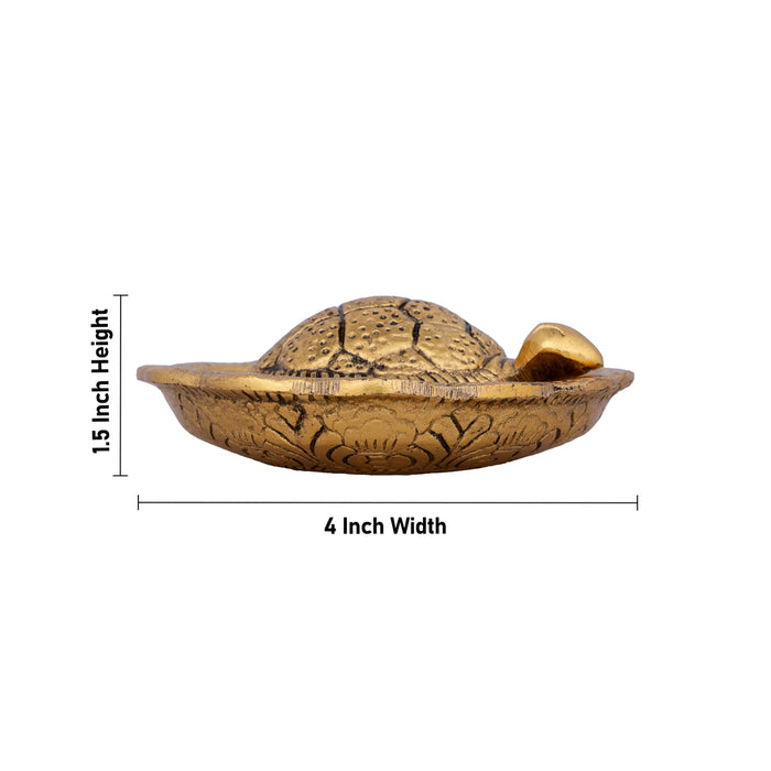 Tortoise Statue with Plate - 1.5 x 4 Inches | Feng Shui Turtle/ Gold Polish Tortoise/ 155 Gms Approx - Table Stand Accessories