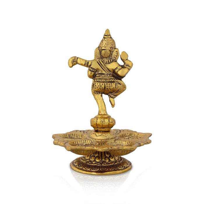 5 Face Deep With Dancing Ganesh - 5.5 x 4 Inches | Metal Vilakku/ Gold Polish Lamp With Base for Home - 5 Faced lamp
