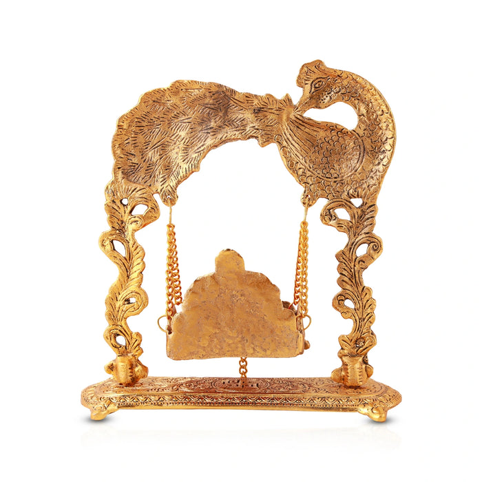 Jhula - 9 x 9 Inches | Peacock Design Jhoola/ Aluminium Material/ Laddu Gopal Jhula/ Krishna Jhula for Deity - Jhulas & Unjal Items