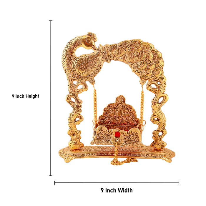 Jhula - 9 x 9 Inches | Peacock Design Jhoola/ Aluminium Material/ Laddu Gopal Jhula/ Krishna Jhula for Deity - Jhulas & Unjal Items