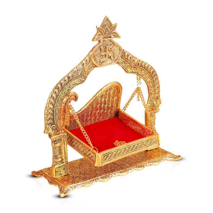 Jhula - 11 x 10.5 Inches | Kalash Design Palana/ Aluminium Jhoola for Deity/ 925 Gms Approx - Jhulas & Unjal Items