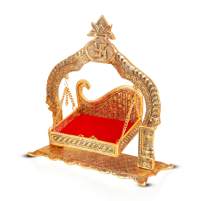 Jhula - 11 x 10.5 Inches | Kalash Design Palana/ Aluminium Jhoola for Deity/ 925 Gms Approx - Jhulas & Unjal Items