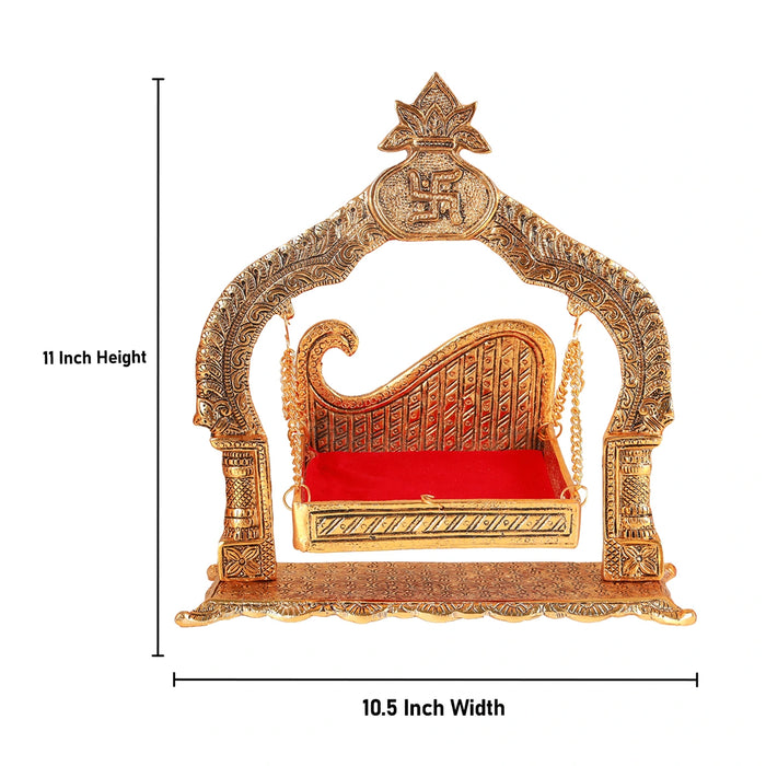 Jhula - 11 x 10.5 Inches | Kalash Design Palana/ Aluminium Jhoola for Deity/ 925 Gms Approx - Jhulas & Unjal Items