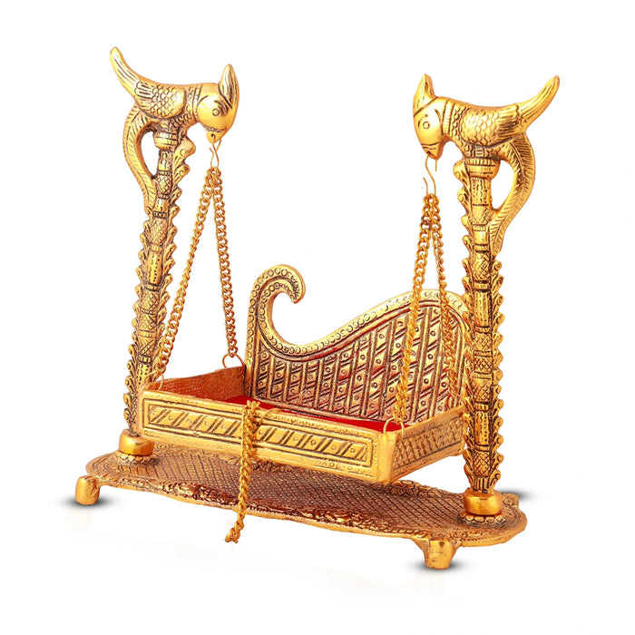 Jhula - 10 x 10 Inches | Parrot Design Jhoola/ Laddu Gopal Jhula/ Aluminium Krishna Jhula for Deity - Jhulas & Unjal Items