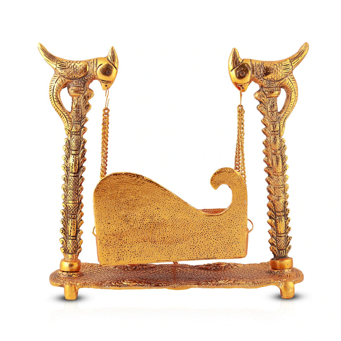 Jhula - 10 x 10 Inches | Parrot Design Jhoola/ Laddu Gopal Jhula/ Aluminium Krishna Jhula for Deity - Jhulas & Unjal Items