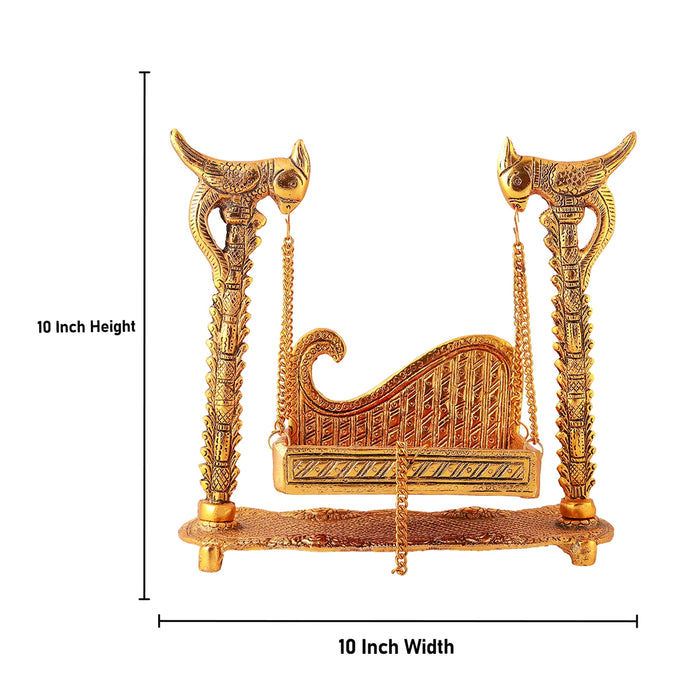 Jhula - 10 x 10 Inches | Parrot Design Jhoola/ Laddu Gopal Jhula/ Aluminium Krishna Jhula for Deity - Jhulas & Unjal Items
