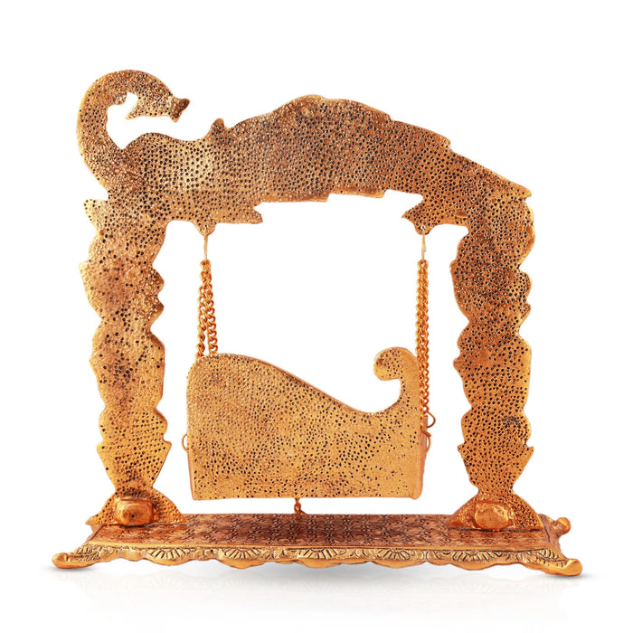 Jhula - 10 x 11 Inches | Peacock Design Jhoola/ Aluminium Material/ Laddu Gopal Jhula/ Krishna Jhula for Deity - Jhulas & Unjal Items