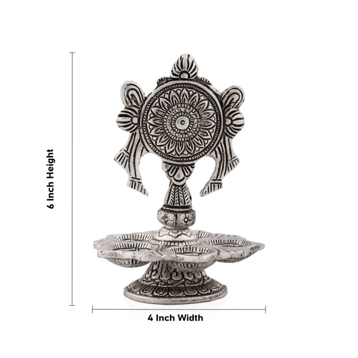 Chakra with 5 Face Deep - 6 x 4 Inches | Aluminium Lamp/ Silver Polish Vilakku for Pooja/ 155 Gms Approx - 5 Faced lamp