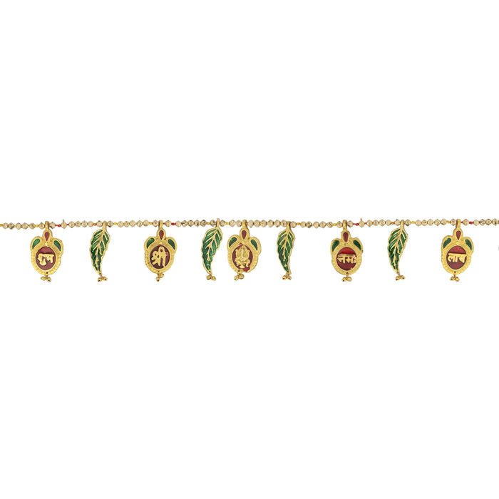 Gold Polish Toran - 33 Inches | Leaf with Beads Design Bandanwar/ Aluminium Thoran for Door Decor/ 205 Gms