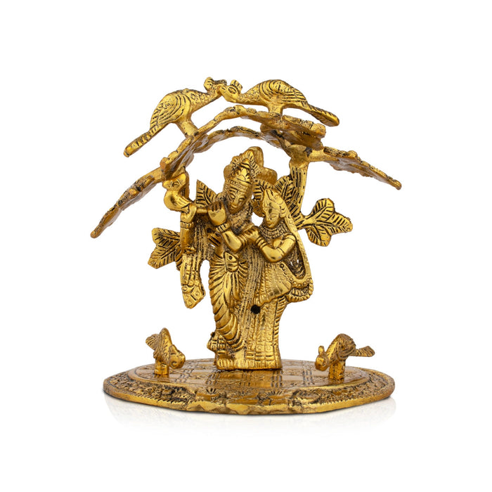 Radha Krishna Murti with Tree - 6.5 x 5.5 Inches | Aluminium Radha Krishna Idol for Pooja