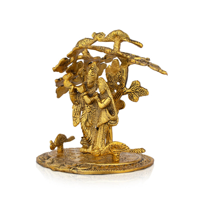 Radha Krishna Murti with Tree - 6.5 x 5.5 Inches | Aluminium Radha Krishna Idol for Pooja