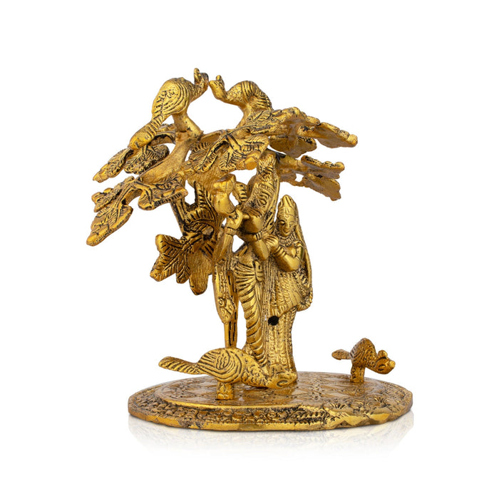 Radha Krishna Murti with Tree - 6.5 x 5.5 Inches | Aluminium Radha Krishna Idol for Pooja