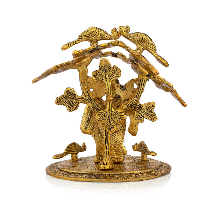 Radha Krishna Murti with Tree - 6.5 x 5.5 Inches | Aluminium Radha Krishna Idol for Pooja