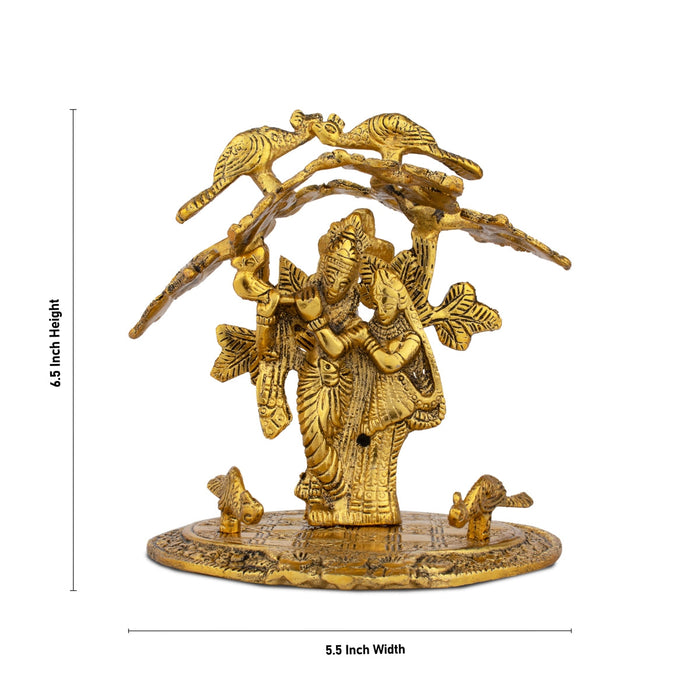 Radha Krishna Murti with Tree - 6.5 x 5.5 Inches | Aluminium Radha Krishna Idol for Pooja